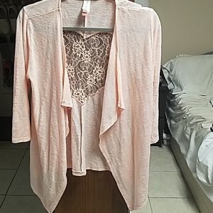 No Boundaries Peach Open Cardigan with Heart